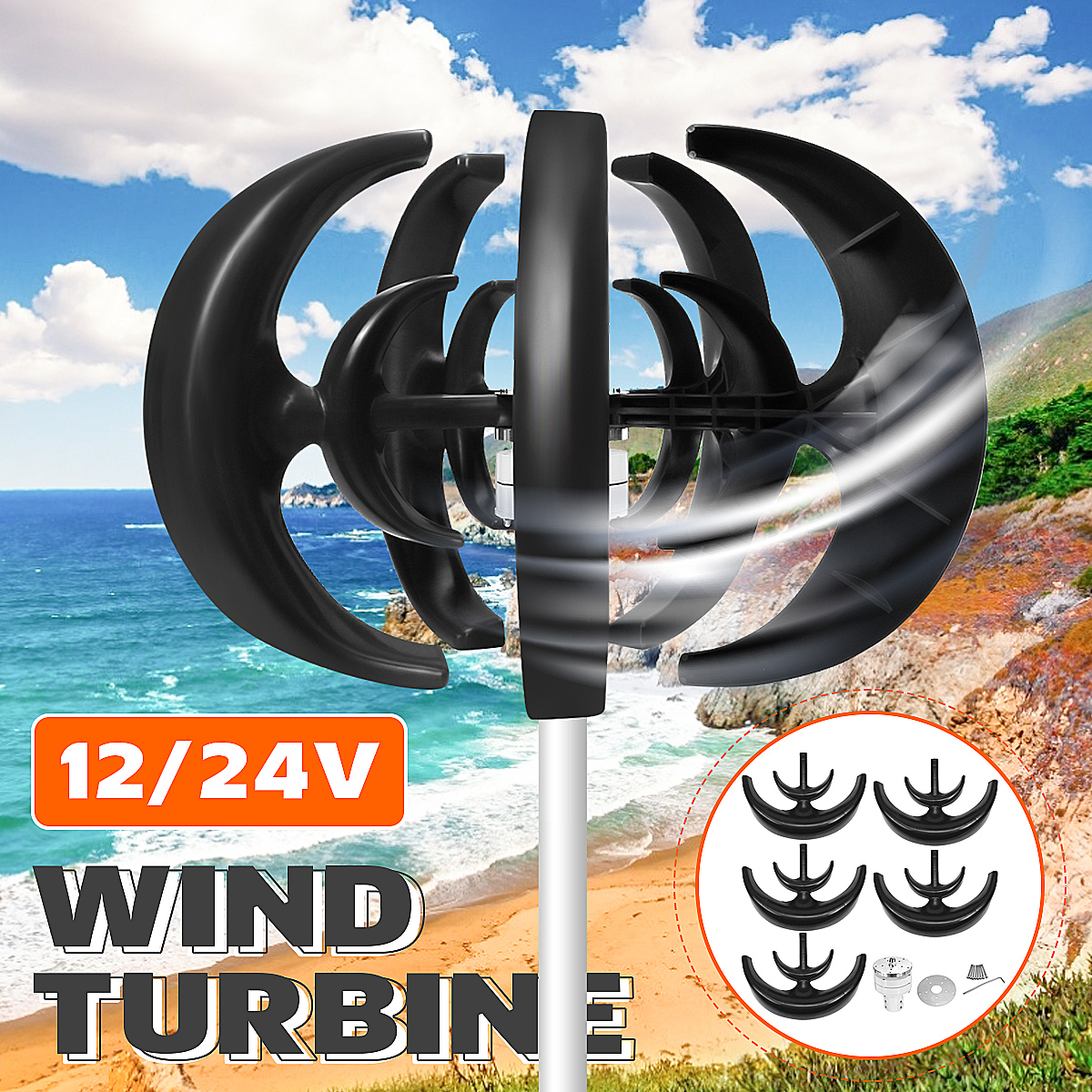 174€ with Coupon for 1000W 12V/24V 5 Blades Lantern Wind Turbine Generator - EU 🇪🇺 - BANGGOOD
