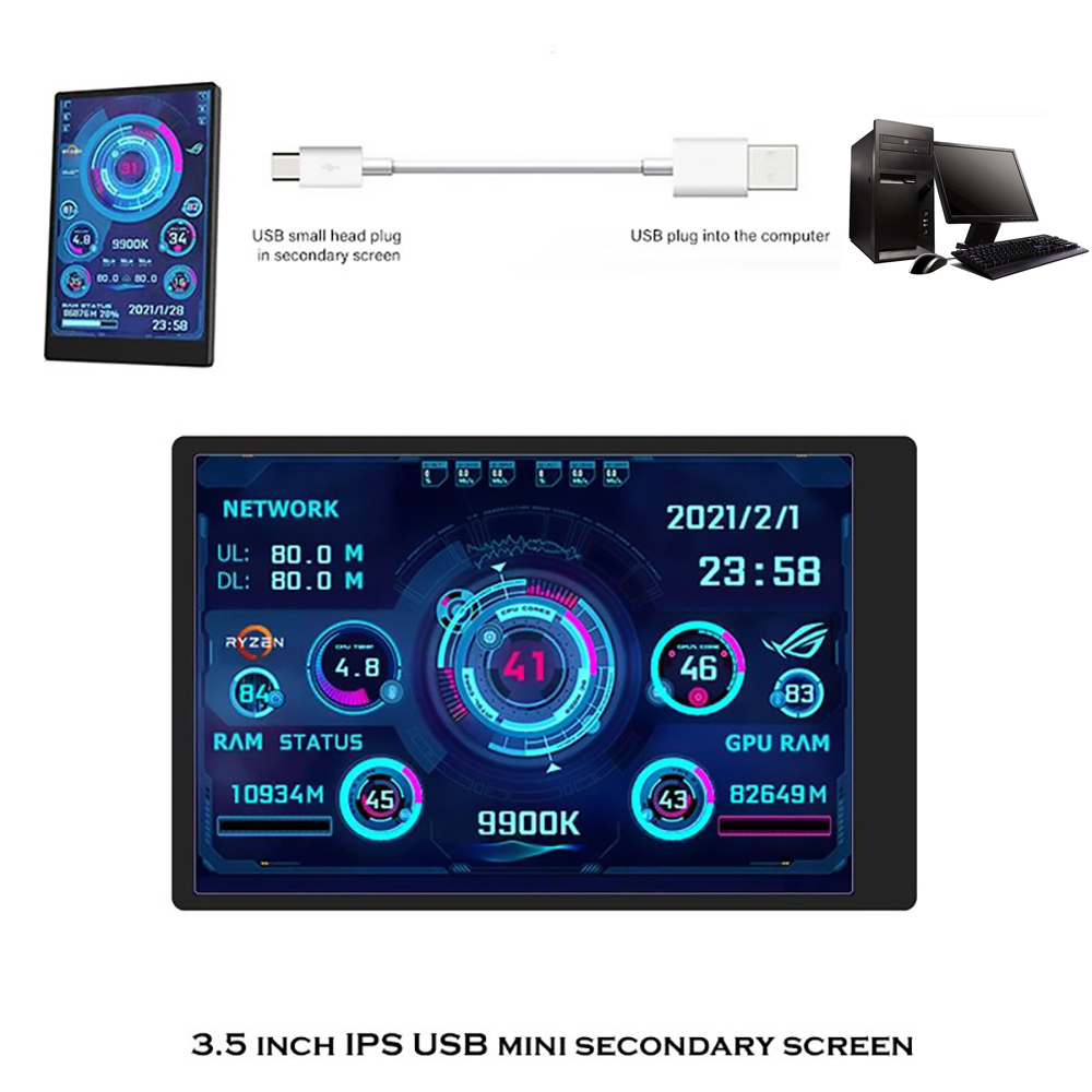 Nabavite 3.5-inčni IPS TYPE-C sekundarni ekran CPU GPU RAM HDD USB monitor za nadgledanje za 16 €