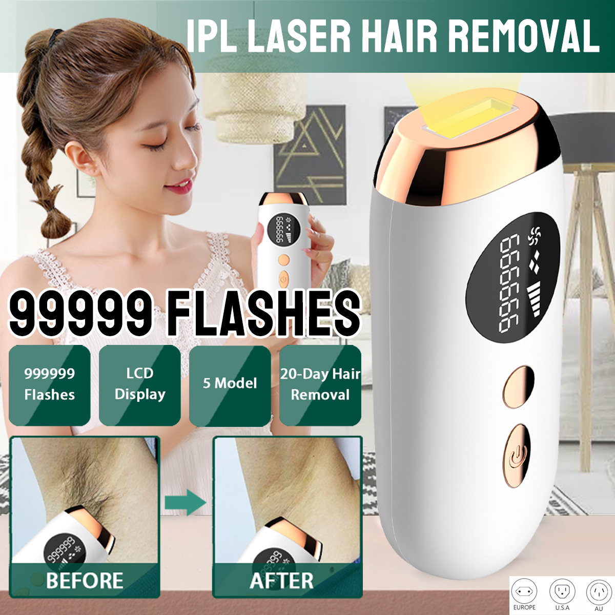 BANGGOOD offers 29€ with Coupon for 999,999 Flashes IPL Hair Removal Machine Laser Painless Whole