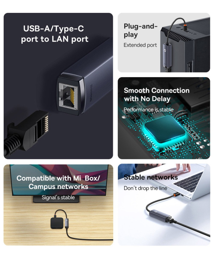 Baseus USB Ethernet Adapter USB-A 100Mbps to RJ45 LAN - GEEKBUYING