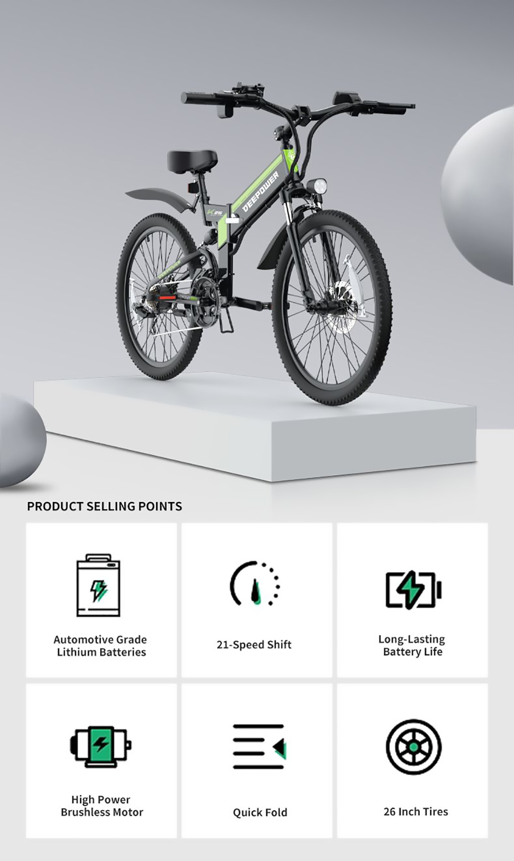 766€ kupongilla DEEPOWER K26 Electric Folding Bike 26 tuuman renkaaseen - EU 🇪🇺 - GEEKBUYING