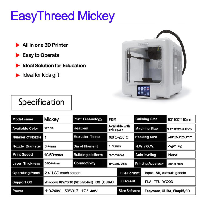 Easythreed Mickey Super Mini 3D Printer Kids High Precision LCD Intelligent 3D Printer