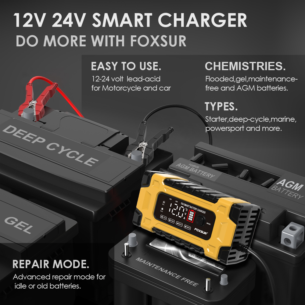FOX SUR 12V/24V 10A Battery Charger with Intelligent Repair at 17€