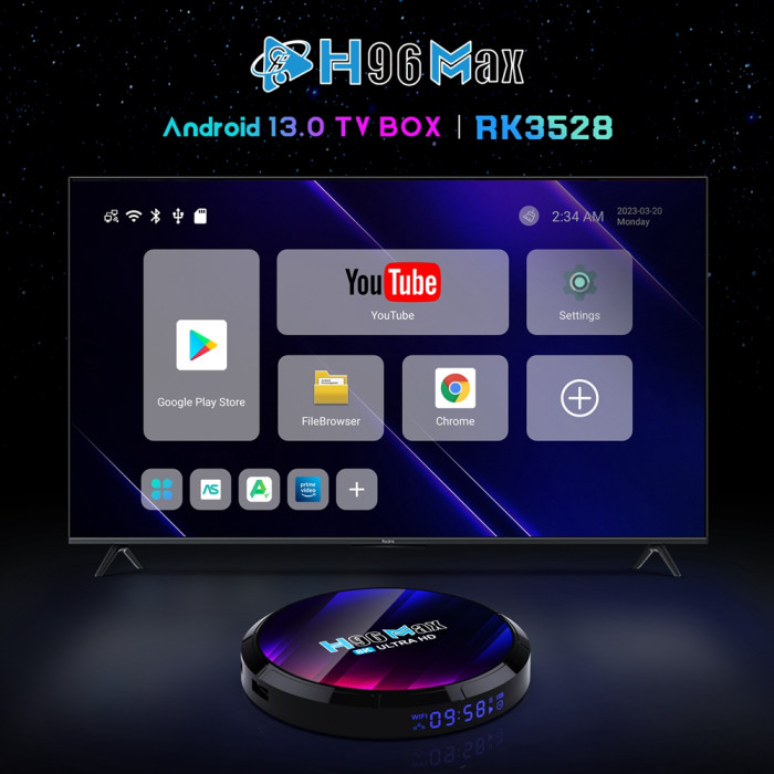 H96MAX Android 13.0 RK3528 Quad Core TV Box: Enjoy Smart Streaming at 22€