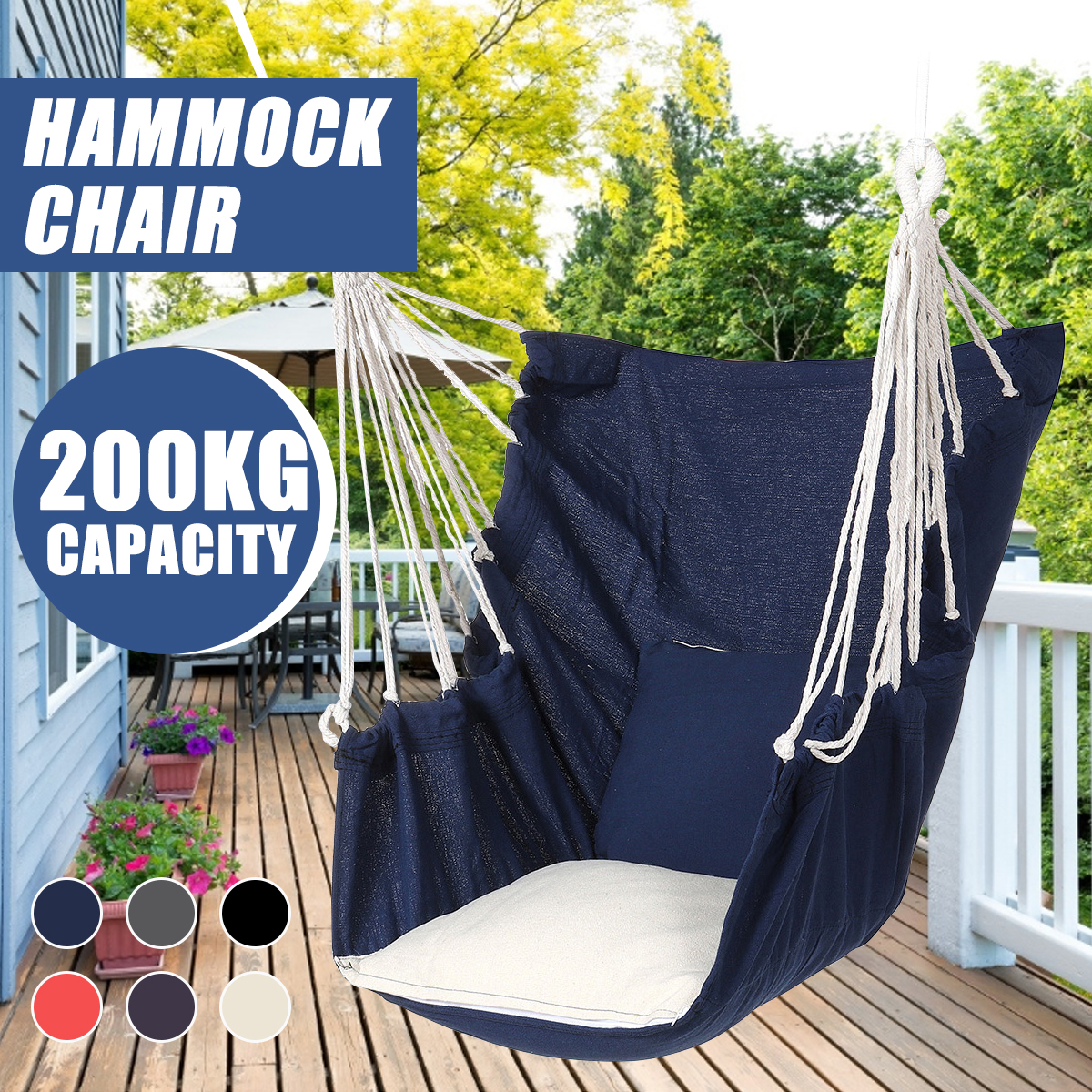 Hanging Rope Chair Max Load 200KG Hammock Swing Seat