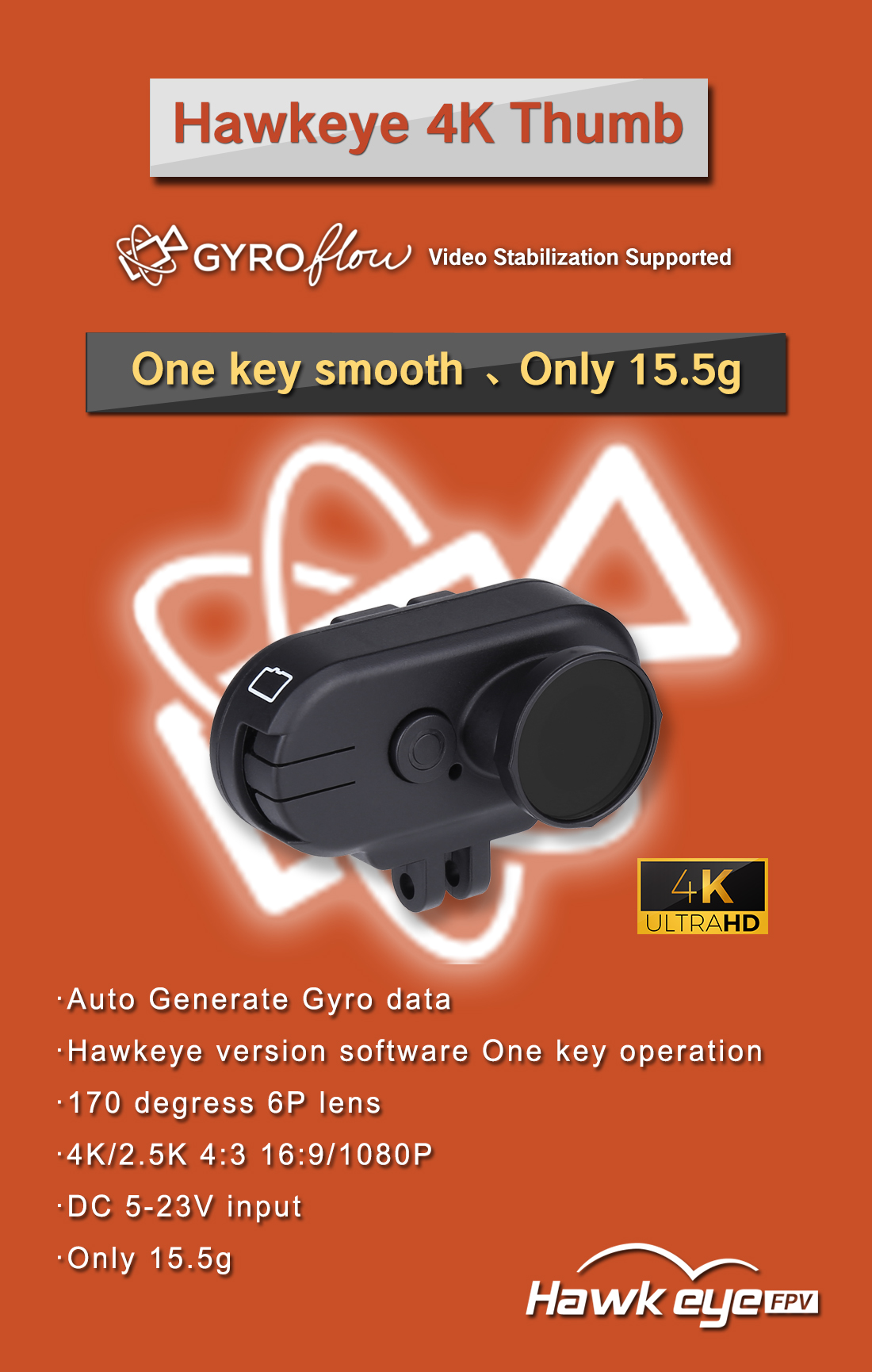 Get Hawkeye Thumb 4K HD FPV Camera at 60€ with Coupon on BANGGOOD