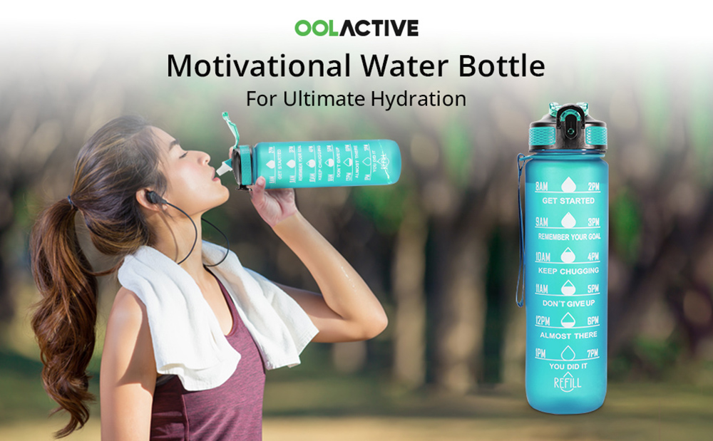 OOLACTIVE GF-1202 32oz Water Bottle with Straw Motivational Water