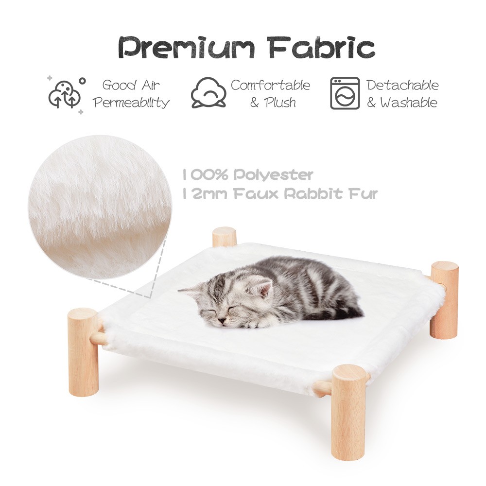 16€ with Coupon for Fluffee Wooden Raised Pet Bed with Faux Rabbit Fur - GEEKBUYING