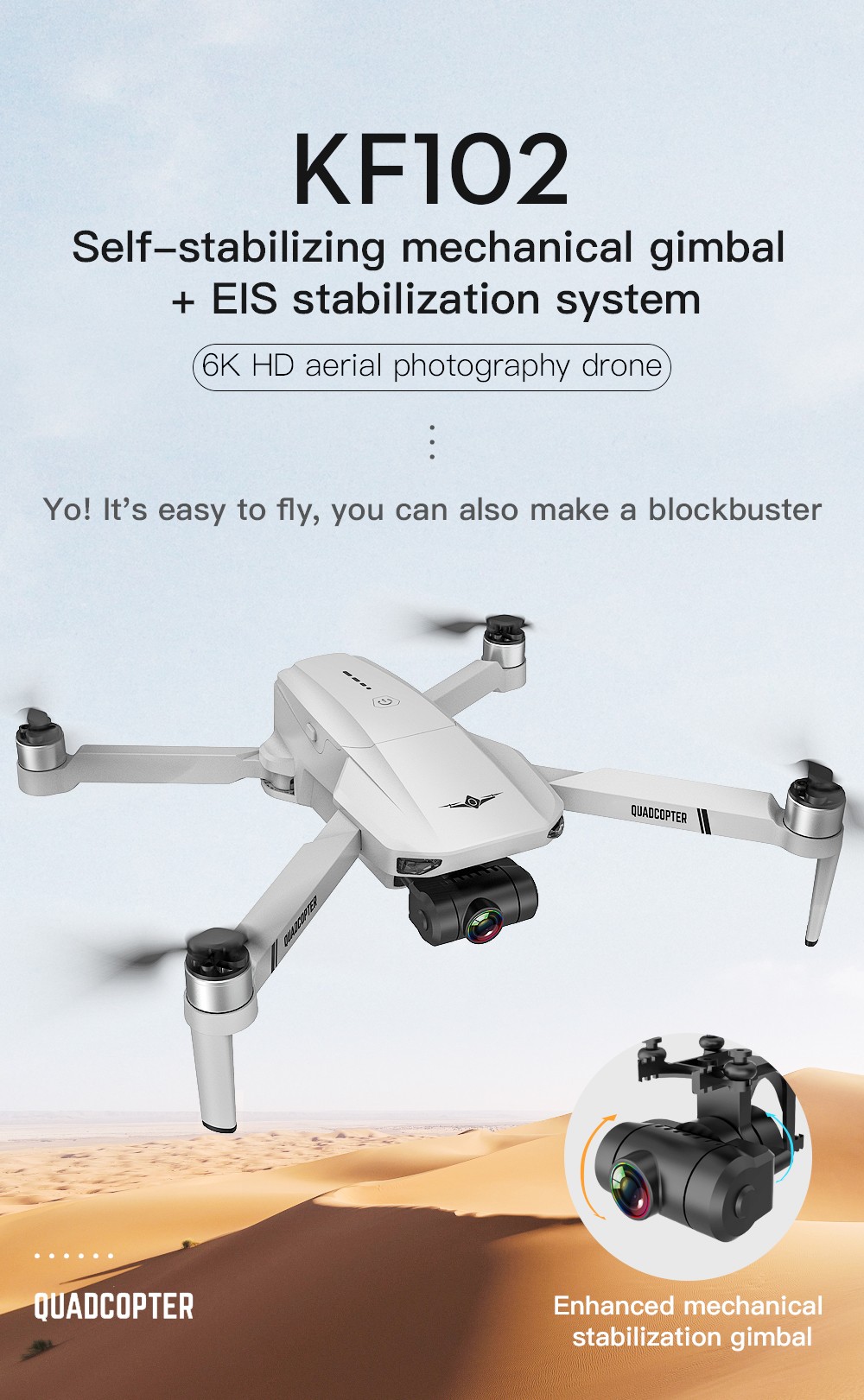 Grab the KF102 6K Camera GPS 5G WIFI FPV 2-Axis Self-stabilizing Drone for Only 129€