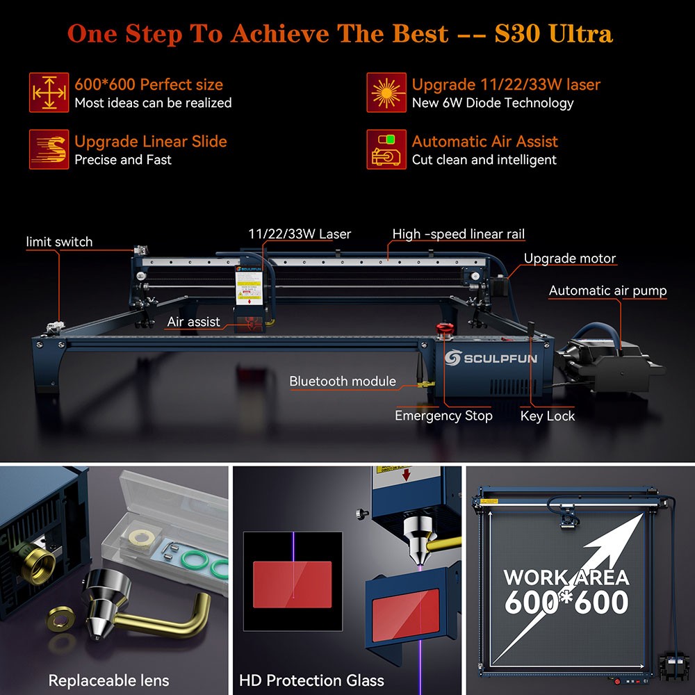556€ with Coupon for SCULPFUN S30 Ultra 22W Laser Cutter - EU 🇪🇺 - GEEKBUYING