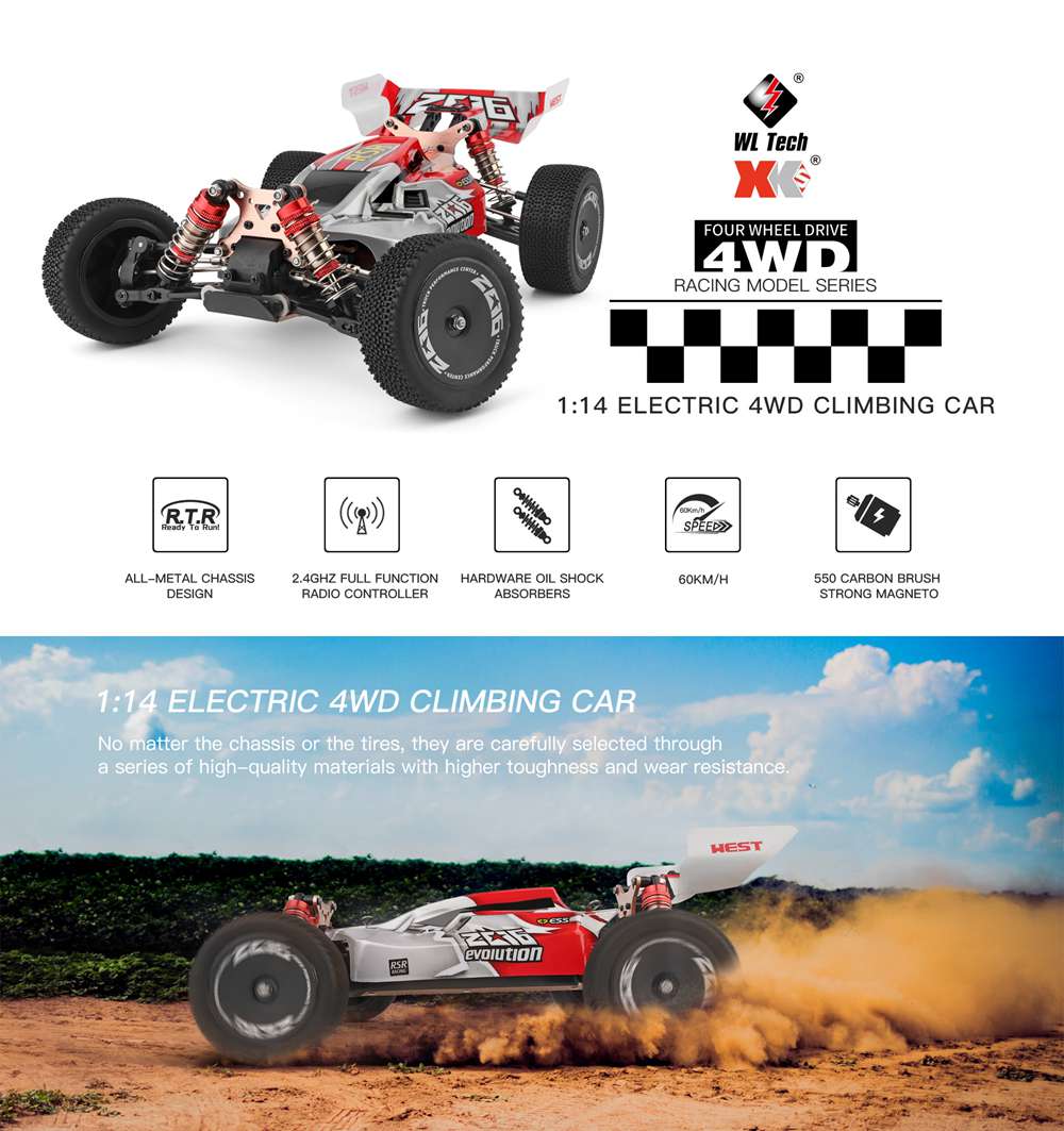 79€ with Coupon for Wltoys 144001 Driving 1/14 2.4G 4WD 60km/h Electric Brushed - GEEKBUYING